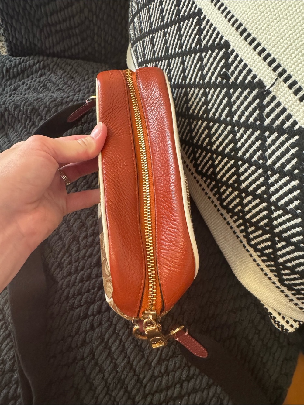 Coach Signature Stripe Crossbody Bag in Brown and Orange - Picture 6 of 9